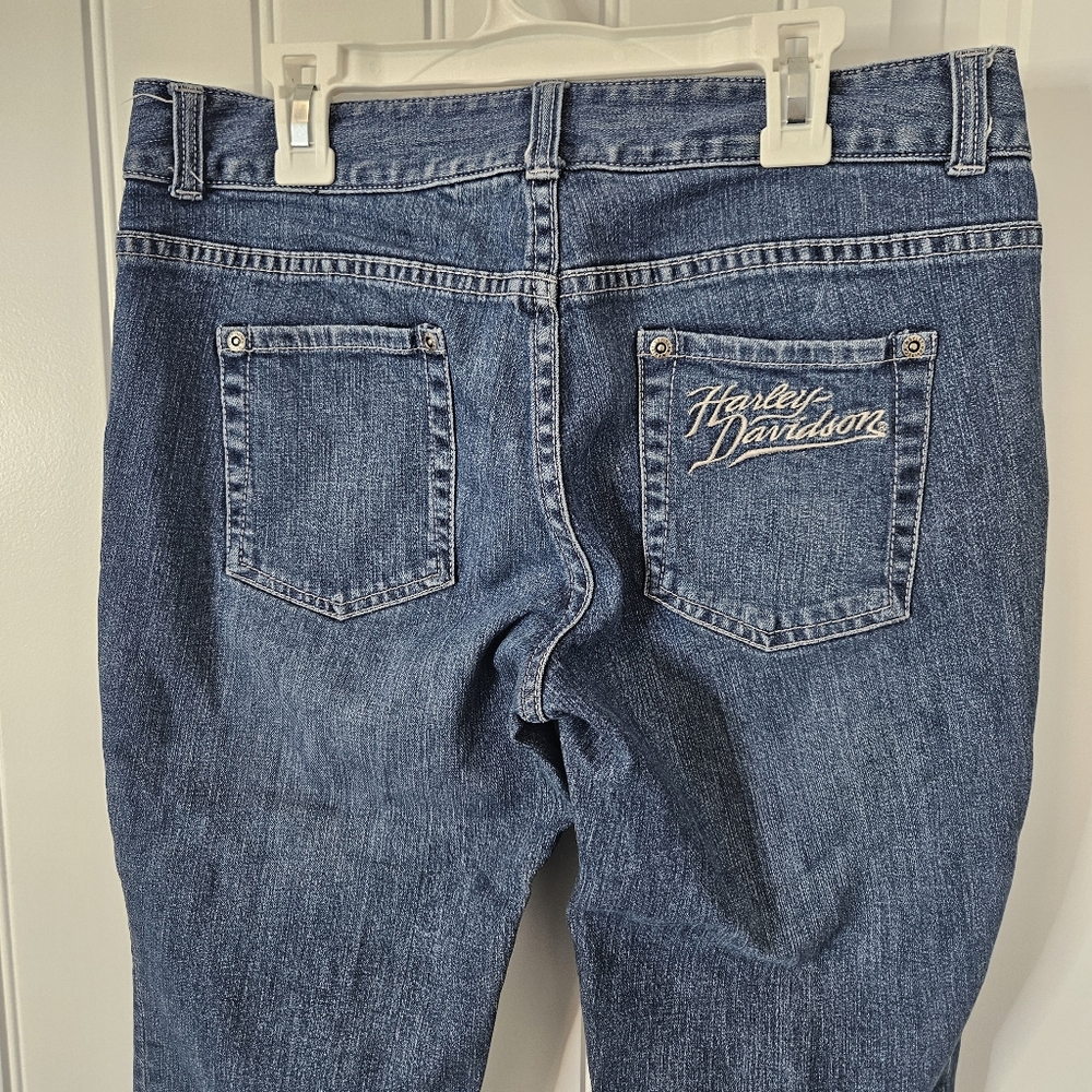 Harley‎ Davidson Capri Stretch Blue Jean Pants Embroidered Pocket Womens Size 6 - Picture 7 of 10